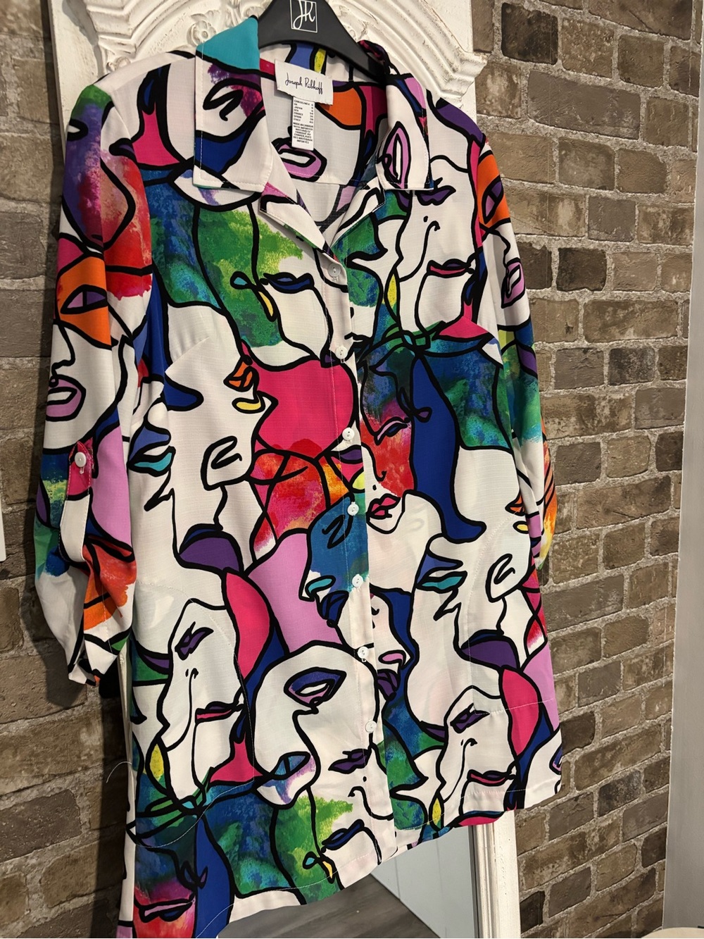 Joseph Ribkoff Multicolor Abstract Face Print Women's Blouse